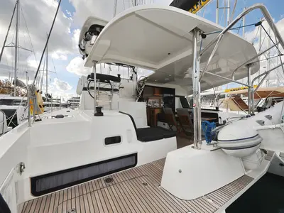 Deck of Demi Doux, a Lagoon 42 catamaran at Grad Trogir, Croatia