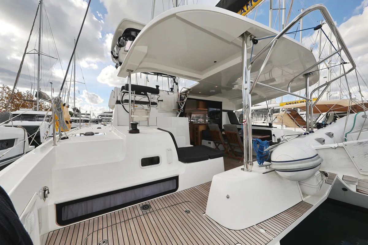 Deck of Demi Doux, a Lagoon 42 catamaran at Grad Trogir, Croatia