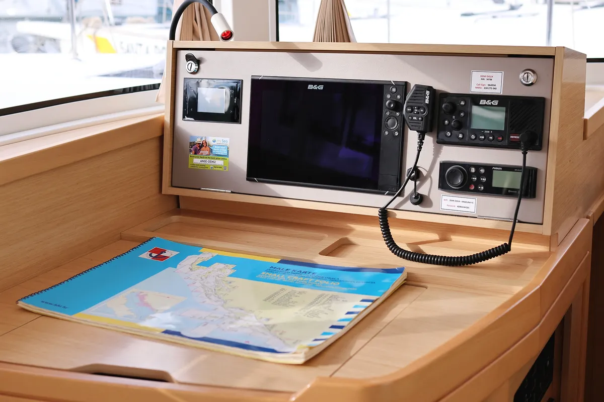 Salon of Demi Doux, a Lagoon 42 catamaran at Grad Trogir, Croatia