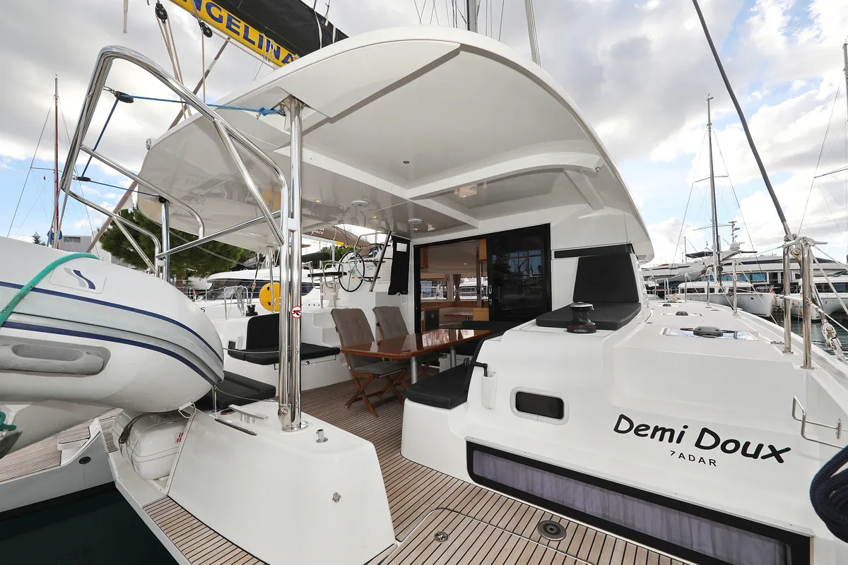 Deck of Demi Doux, a Lagoon 42 catamaran at Grad Trogir, Croatia