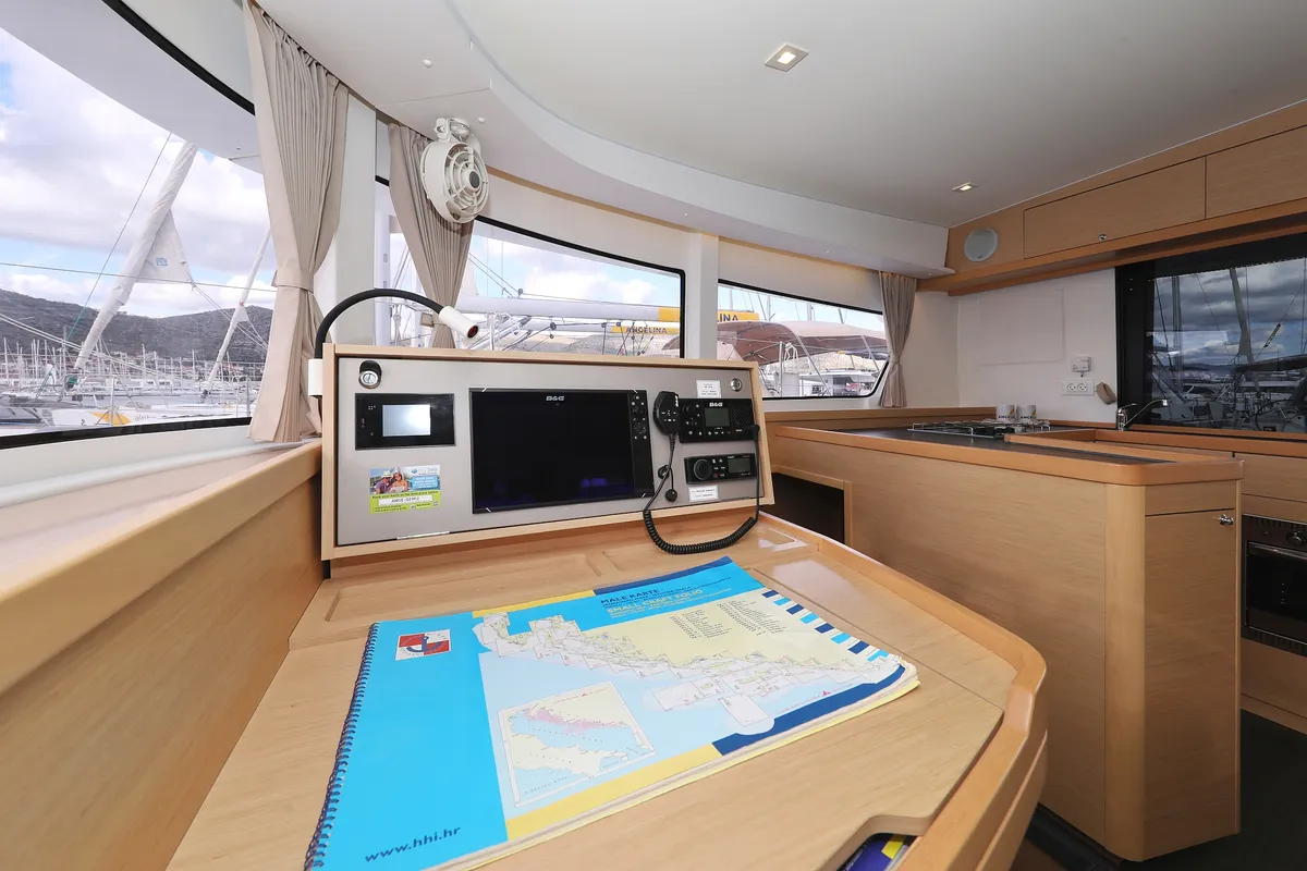 Salon of Demi Doux, a Lagoon 42 catamaran at Grad Trogir, Croatia