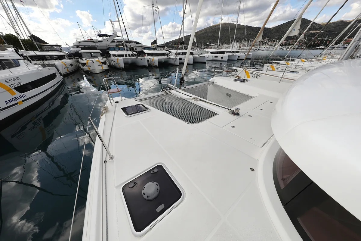 Deck of Demi Doux, a Lagoon 42 catamaran at Grad Trogir, Croatia
