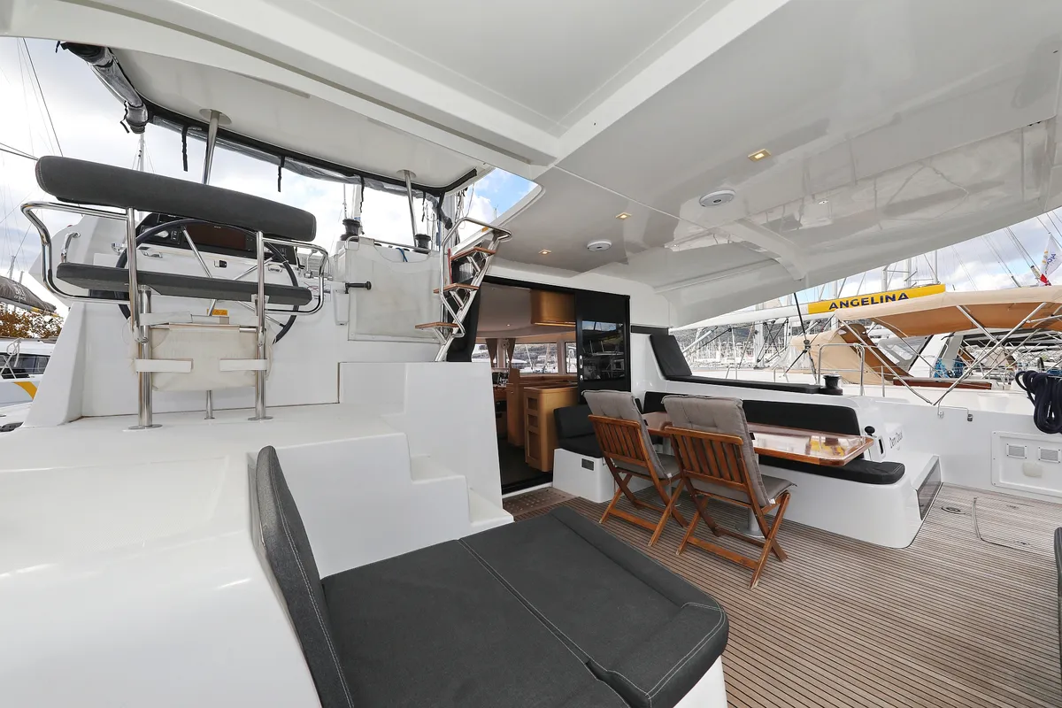 Deck of Demi Doux, a Lagoon 42 catamaran at Grad Trogir, Croatia