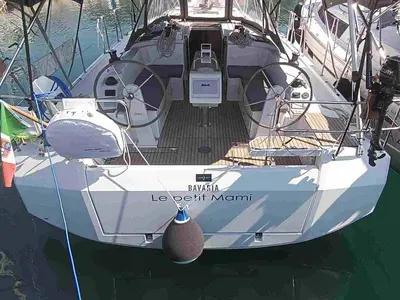 Cockpit of Le petit Mami, a Bavaria C38 sailboat at Tropea, Italy