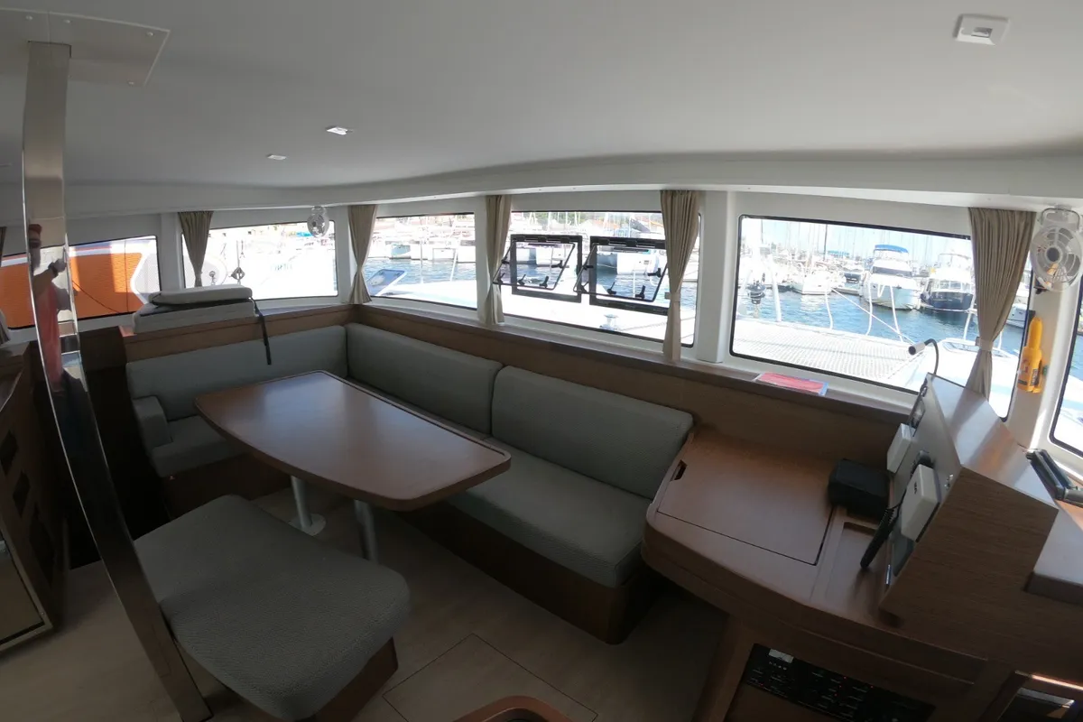 Salon of Wind Desire, a Lagoon 42 catamaran at Olbia, Italy