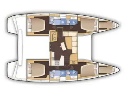 Floor plan of Wind Desire, a Lagoon 42 catamaran at Olbia, Italy