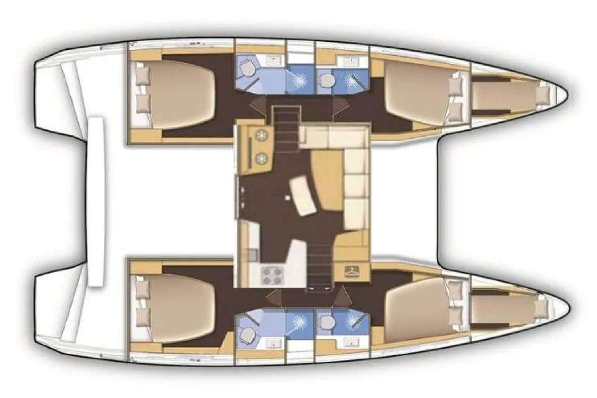 Floor plan of Wind Desire, a Lagoon 42 catamaran at Olbia, Italy