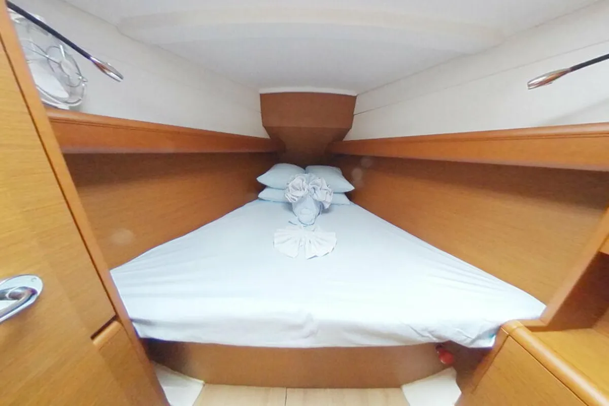 Cabin on Carelli, a Jeanneau Sun Odyssey 389 sailboat at Road Town, British Virgin Islands