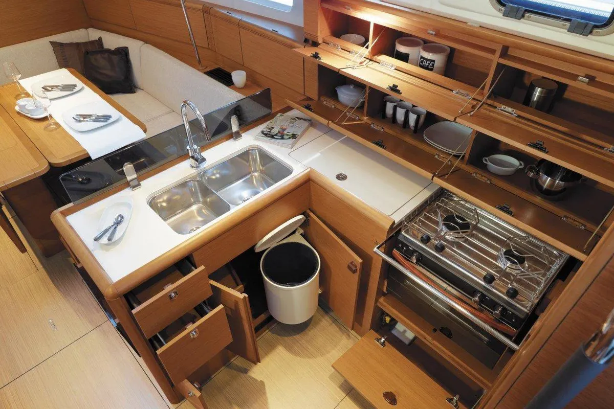 Galley of Carelli, a Jeanneau Sun Odyssey 389 sailboat at Road Town, British Virgin Islands