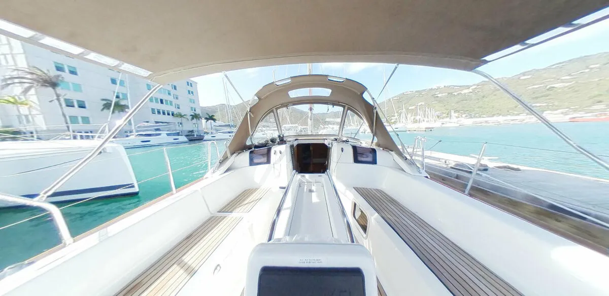 Cockpit of Carelli, a Jeanneau Sun Odyssey 389 sailboat at Road Town, British Virgin Islands
