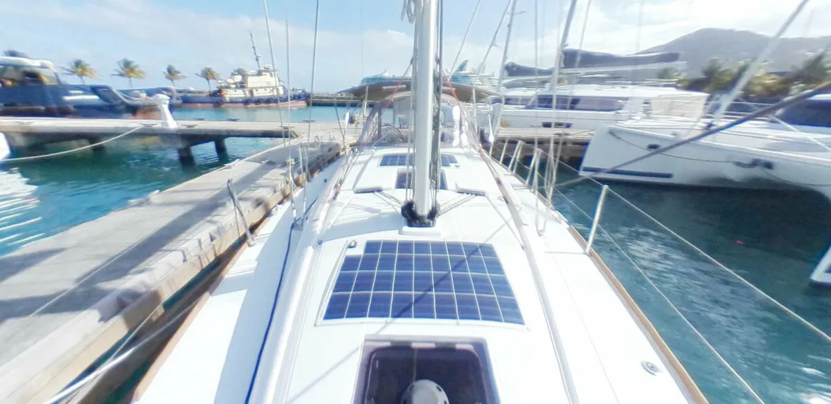 Deck of Carelli, a Jeanneau Sun Odyssey 389 sailboat at Road Town, British Virgin Islands