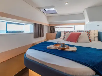 Cabin on Agios Paisios, a Fountaine Pajot FP 44 catamaran at Athens, Greece