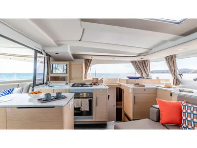 Galley of Agios Paisios, a Fountaine Pajot FP 44 catamaran at Athens, Greece