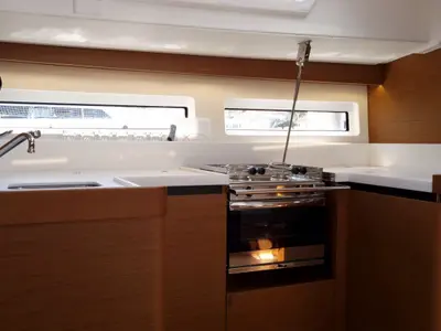 Galley of Izzy, a Jeanneau Sun Odyssey 490 sailboat at Rogač, Croatia