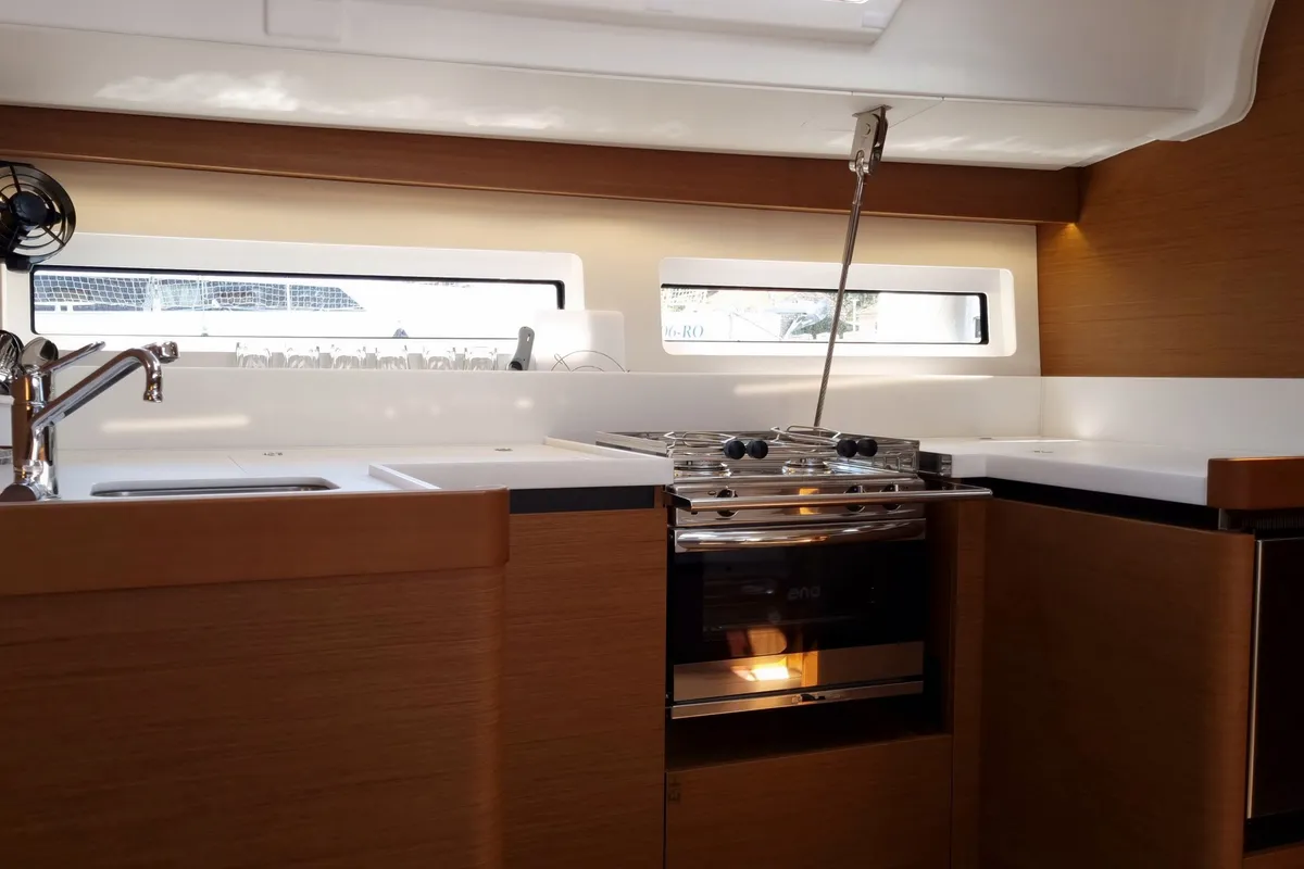 Galley of Izzy, a Jeanneau Sun Odyssey 490 sailboat at Rogač, Croatia