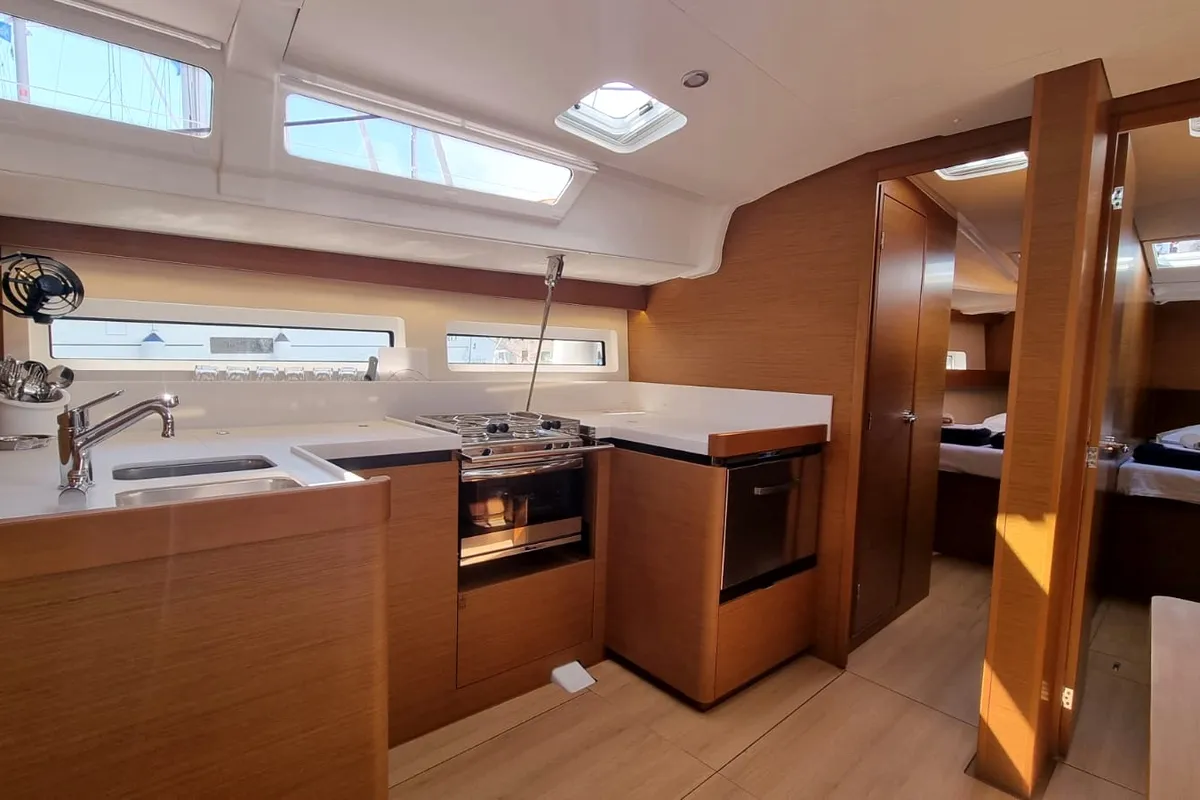 Galley of Izzy, a Jeanneau Sun Odyssey 490 sailboat at Rogač, Croatia
