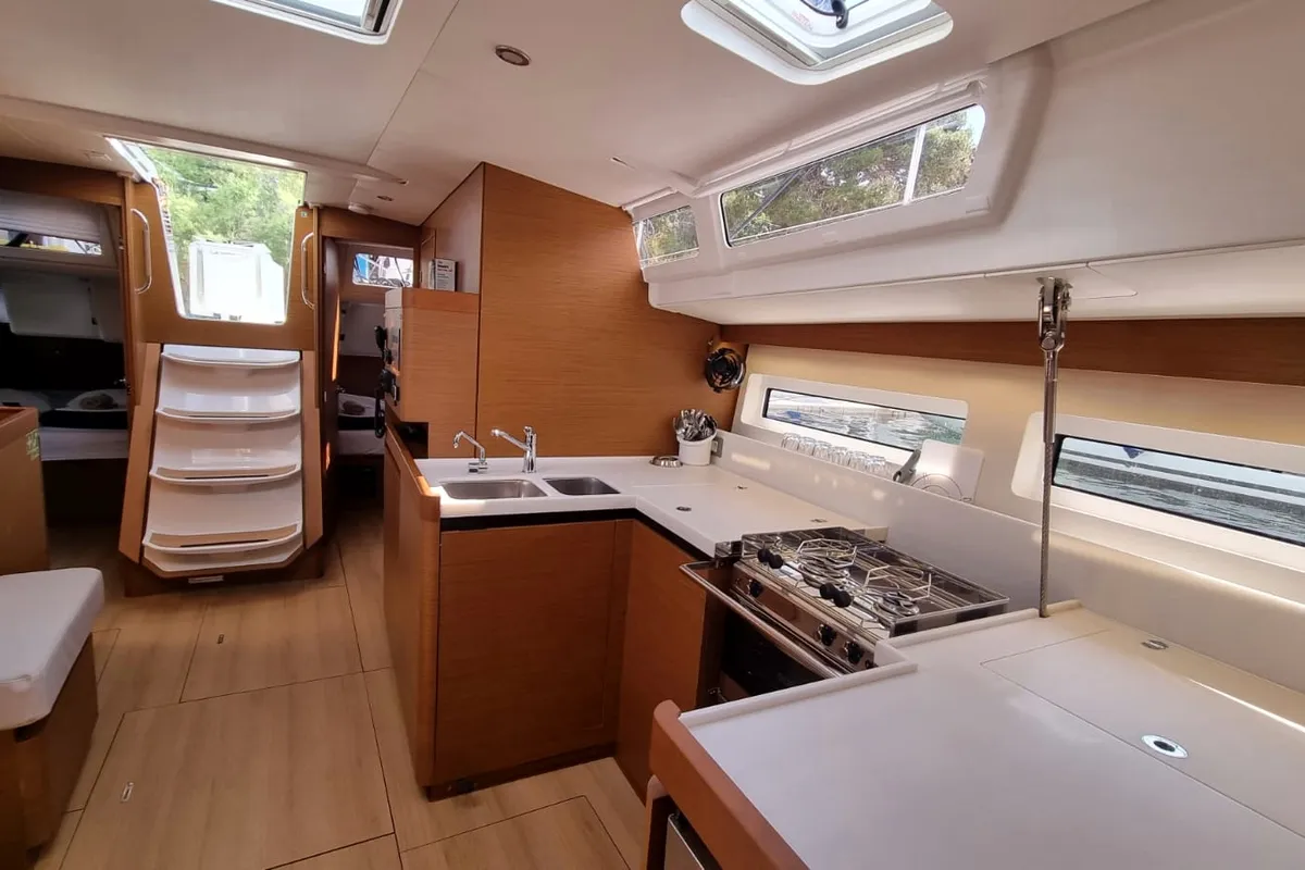 Galley of Izzy, a Jeanneau Sun Odyssey 490 sailboat at Rogač, Croatia