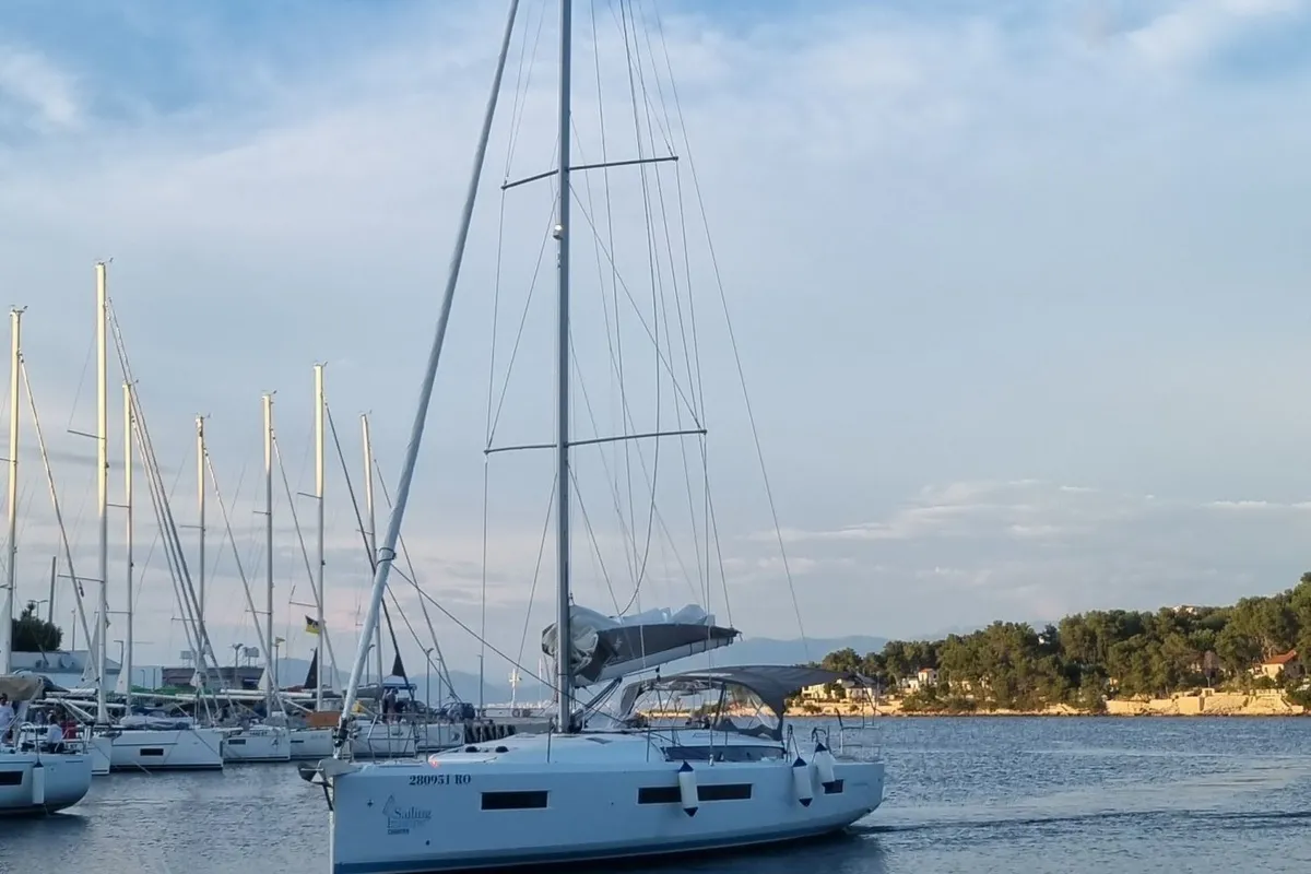 Exterior view of Izzy, a Jeanneau Sun Odyssey 490 sailboat at Rogač, Croatia