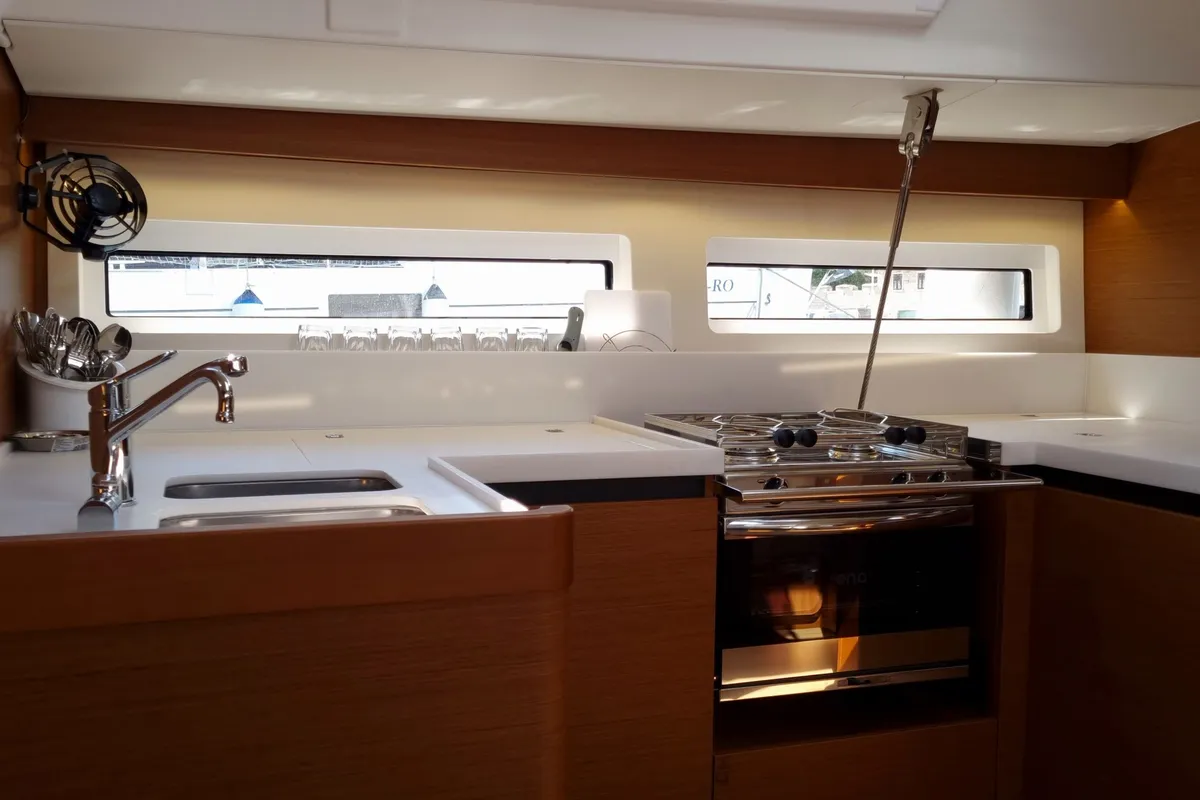 Galley of Izzy, a Jeanneau Sun Odyssey 490 sailboat at Rogač, Croatia