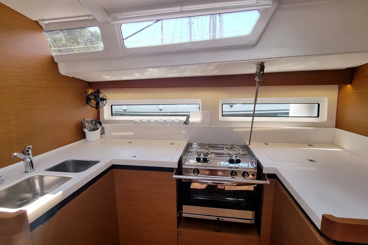 Galley of Izzy, a Jeanneau Sun Odyssey 490 sailboat at Rogač, Croatia