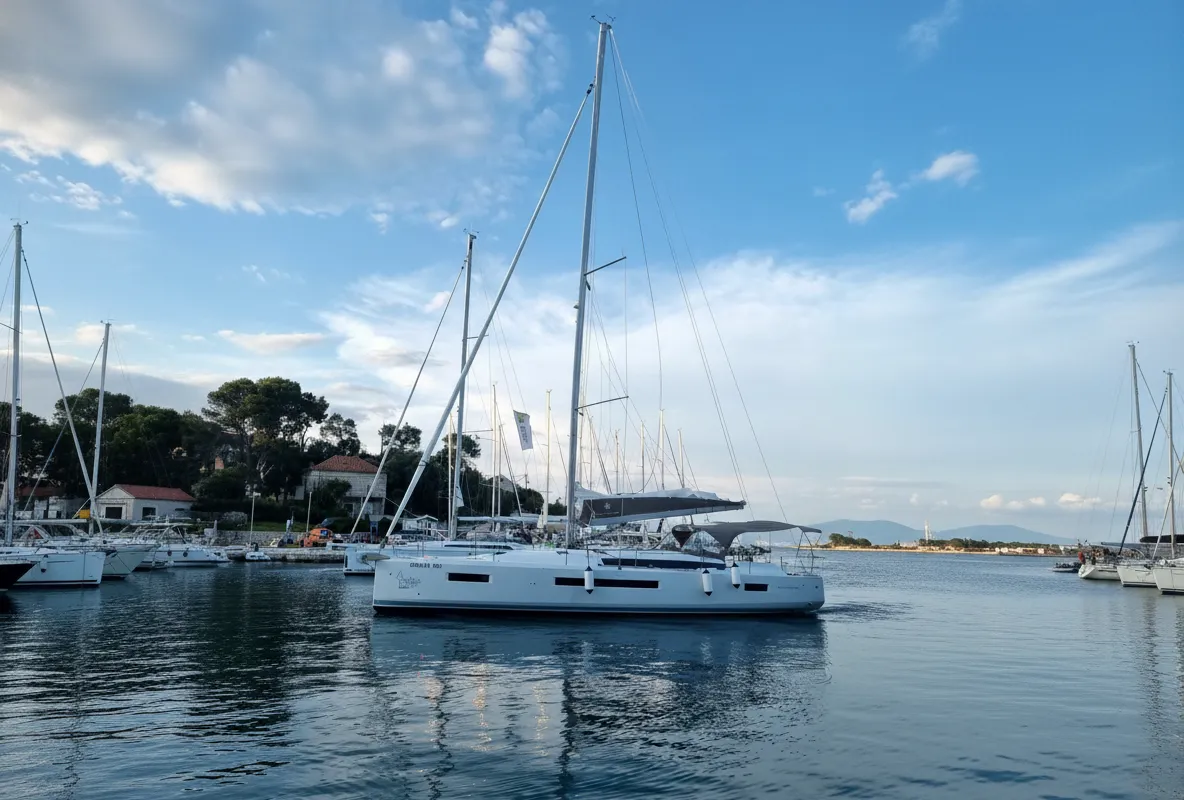 Exterior view of Izzy, a Jeanneau Sun Odyssey 490 sailboat at Rogač, Croatia