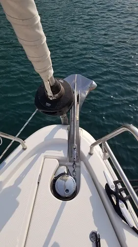 Deck of Fiesta, a Bavaria C42 sailboat at Fethiye, Turkey