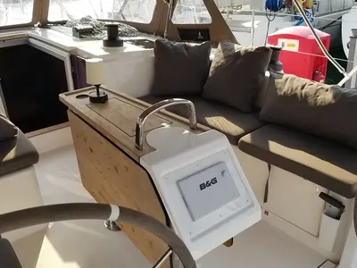 Cockpit of Fiesta, a Bavaria C42 sailboat at Fethiye, Turkey