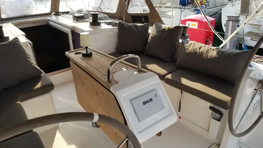 Cockpit of Fiesta, a Bavaria C42 sailboat at Fethiye, Turkey