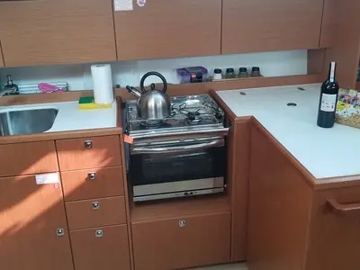 Galley of Fiesta, a Bavaria C42 sailboat at Fethiye, Turkey