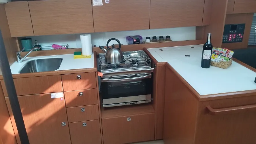 Galley of Fiesta, a Bavaria C42 sailboat at Fethiye, Turkey