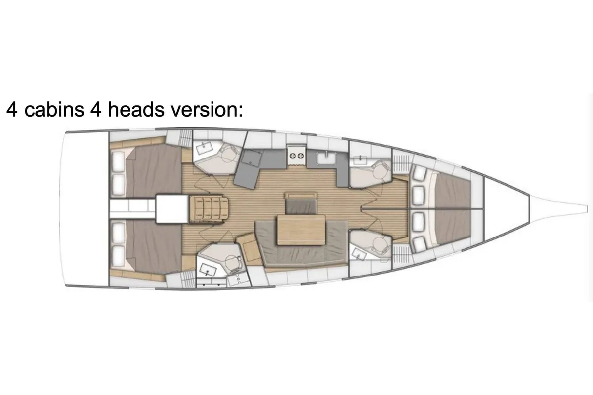 Floor plan of Evgenia, a Beneteau Oceanis 46.1 sailboat at Keramoti, Greece