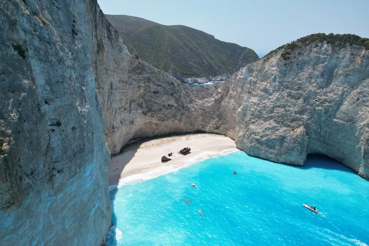 Navagio Bay in Elaties Municipal Unit, Greece