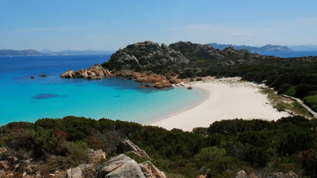 The Pink Beach, anchorage in La Maddalena, Italy